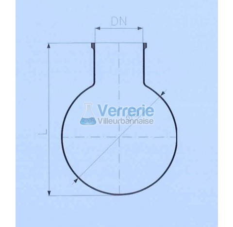 Ballon reacteur verre 50 litres avec bride DN 200 PZ Diametre 490 mm Longueur totale 640mm verre ind