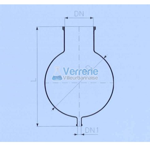 Ballon reacteur verre 5litres avec bride DN 100 PZ vidange DN 25 KZA Diametre 220 mm longueur totale