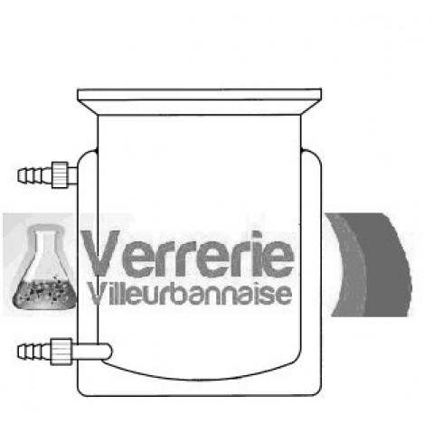Reacteur verre thermostate fond plat externe et fond plat interne entree et sortie d'eau systeme a v