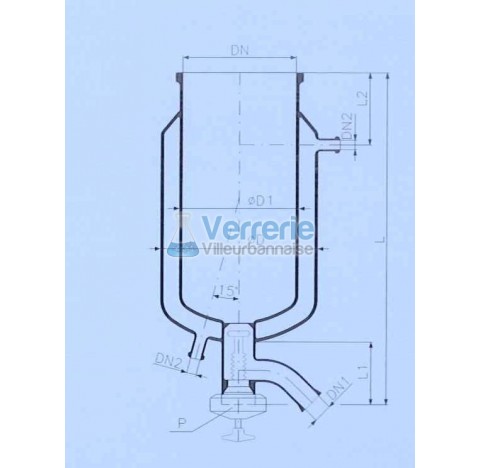 Cuve en verre thermostatee vol. 50 litres bride DN 300 PZ bride de vanne de fond DN 50 RK circulatio