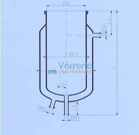 Cuve en verre thermostatee vol. 15 litre bride DN 300PZ vidange DN 25 RK circulation DN 25 KZA Diam 