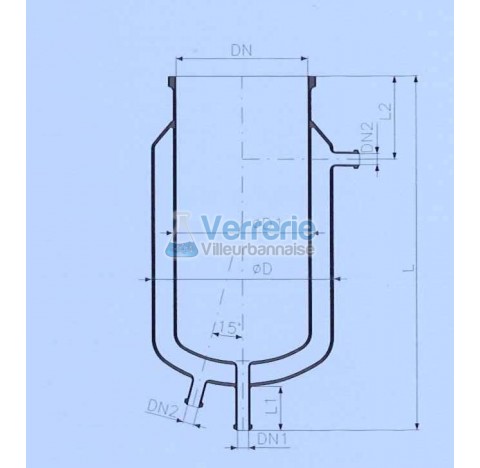 Cuve en verre thermostatee vol. 15 litres bride DN 300 PZ vidange DN 25 KZA circulation DN 25 KZA Di