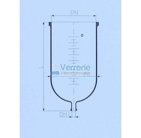 Cuve en verre graduee volume 150 litres bride DN 400 PZ avec vidange DN 25KZA Longueur totale 1400 m