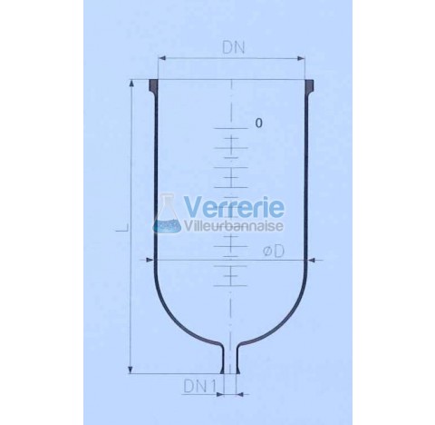 Cuve en verre graduee vol. 100 litres bride DN 400 PZ avec vidange DN 50 RK Longueur 1000 mm Dia ext