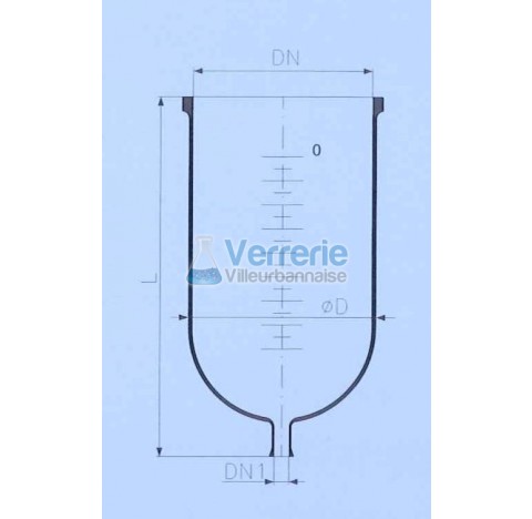 Cuve en verre graduee vol. 25 litres bride DN 300 PZ avec vidange DN 25 RK Longueur 600 mm Dia ext.: