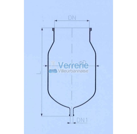 Cuve en verre 300 litres bride DN 400 PZ avec vidange DN 50 KZA Longueur 1500 mm Dia ext.: 620 mm re