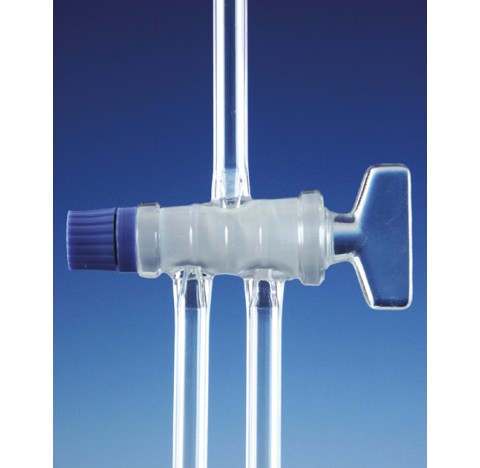 Robinet a 3 voies DURAN, complet avec cle SBW, trou 2.5 mm, NS 14.5/22
