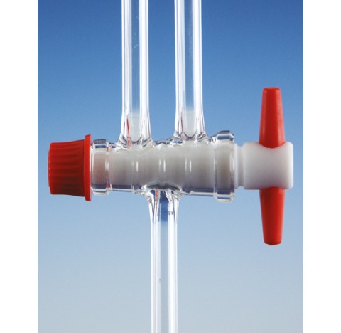 Robinet a 2 voies DURAN, avec cle en PTFE, Trou 2.5 mm, NS 14.5