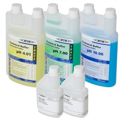 Set de calibration et maintenance avec solutions tampons techniques pour Electrodes WTW a gel,  3 fl