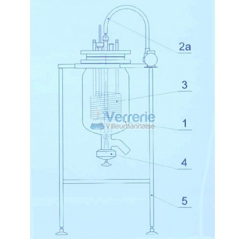 Systeme complet cuve verre 100 litres  avec vanne de fond DN 25 KZB  / olive diam 33mm , avec suppor