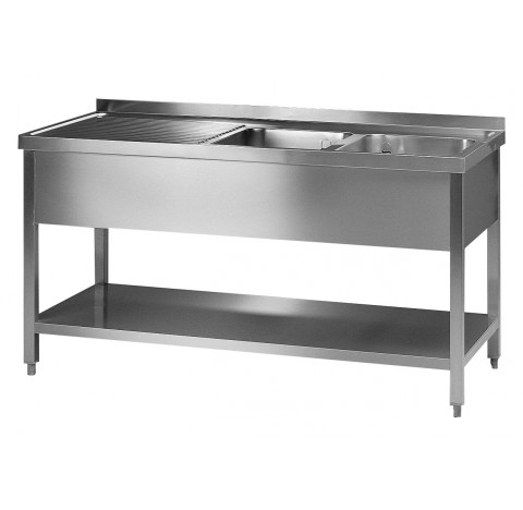 Table evier inox 1500x600mm hauteur 900mm avec surface de sechage a gauche 2 eviers 400x400x200mm , 