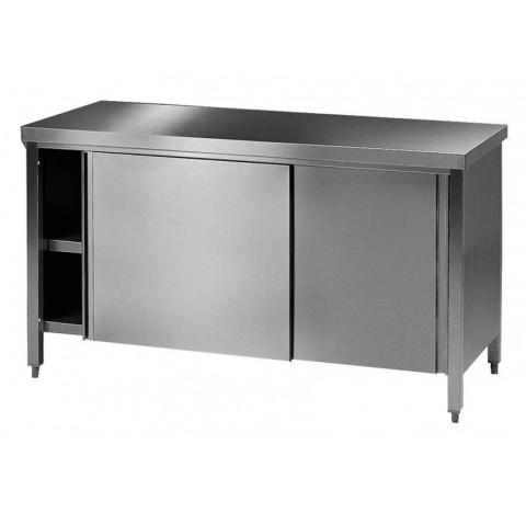 Table / paillasse de laboratoire 2100x750mm hauteur 750mm en inox avec 2 portes coulissantes