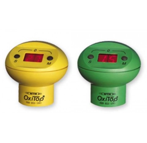 2 tetes de mesure OxiTop (1 jaune, 1 verte) a 2 touches (M pour mesure en cours, S pour mesures  mem