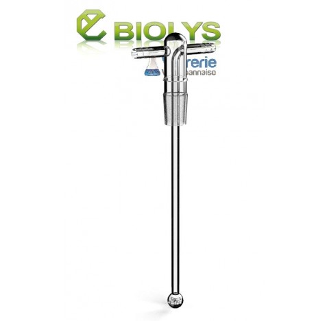 Tête de flacon barbotteur 24/29 male rodaviss avec 2 olives diamètre 10 mm et un boule avec 5 trous 