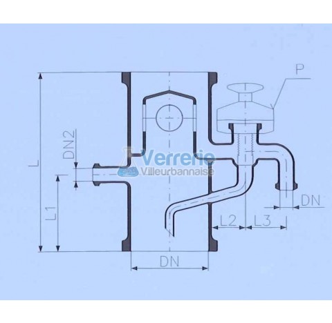 Tete de distillation avec debordement DN 150 PZ ,DN(1) 25 KZA ,DN(2) 25 KZA Longueur totale 350 mm L