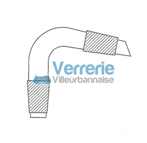 Tete de distillation coude 14/23 2 rodages male a 75 degre verre Pyrex fabrique dans nos ateliers en