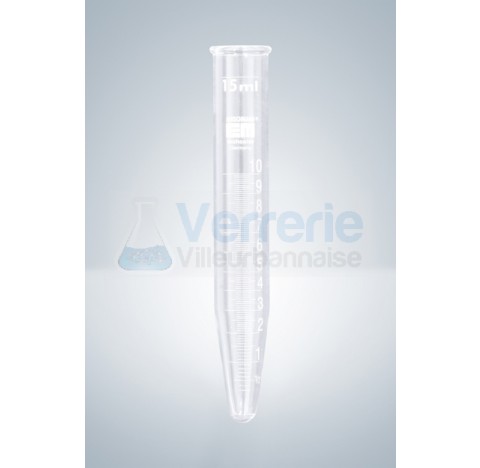 Tube a centrifuger graduation 0 - 10/15 ml graduation blanche forme conique cdt 100 pieces long. : 1