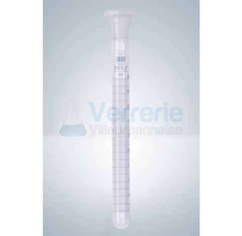 Tube a essai 25 subdivision : 0,5 ml rode graduation bleue diametre 18 mm vendu par 10 rodage 14/23 