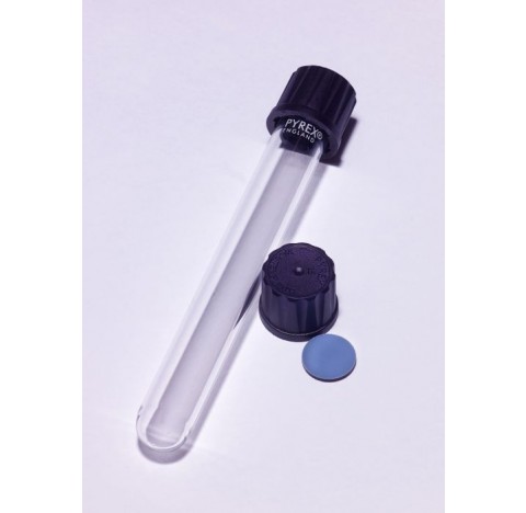 Tube a essai diametre 26 mm longueur 200 mm avec filetage SVL25, bouchons noirs et joint PTFE inclus