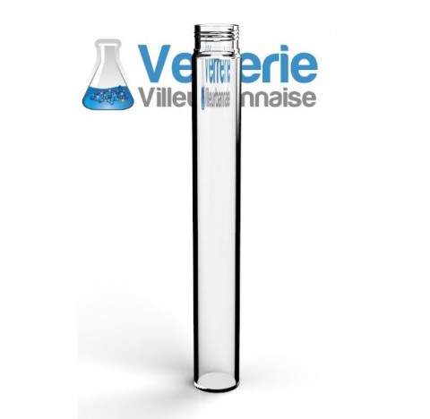 Tube fond plat en verre filetage SVL22 diamètre 24 mm épaisseur 1.8 mm, longueur 200 mm, 50ml, verre