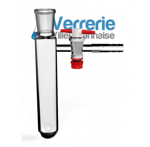 Tube schlenk 50 ml 19/26 robinet 2.5 mm clé PTFE diamètre 30 mm ep 2 mm longueur 100 mm