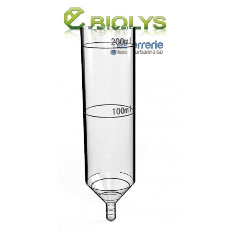 Tube Zymark 200 ml avec 6 gravures 0.5 / 1 / 5 /10 / 100 et 200 ml gravé à la main, en verre borosil