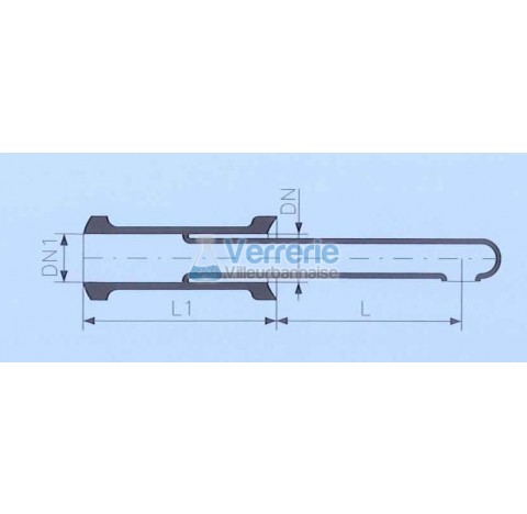 Tube d'alimentation DN 25 KZB et KZA Longueur L : 100 mm , L1: 125mm verre industriel