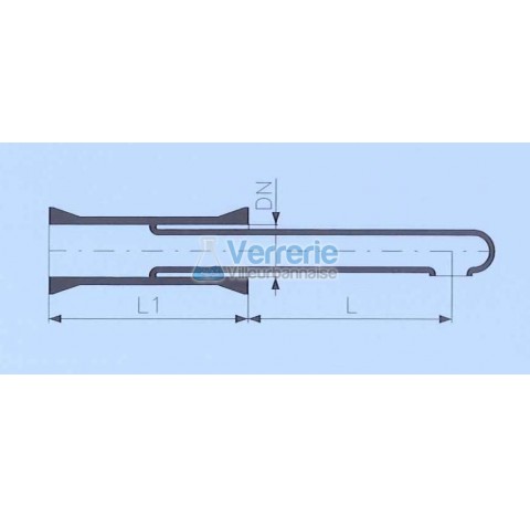 Tube d'alimentation DN 25 RKLongueur L : 100 mm , L1: 125mm verre industriel