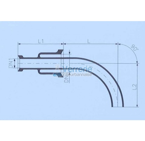 Tube d'alimentation DN 80 KZB et DN 50 KZB Longueur L : 275 mm , L1: 150mm , L2: 160mm verre industr