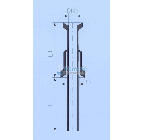 Tube d'alimentation DN 100 KZB et DN 50 KZB Longueur L : 100 mm , L1: 150mm verre industriel