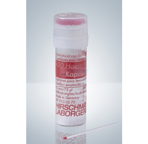 Micro tubes hematocrites capillaire diam. ext.1,5 - 1,6 mm 75UL jetable code couleur rouge DIN EN IS