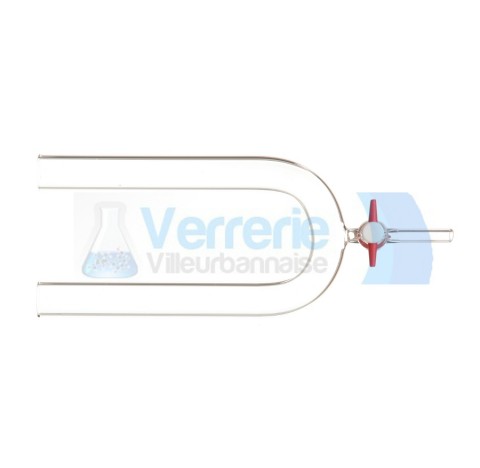 Tube en U a robinet cle verre diam 24 hauteur 200mm  livre avec cle teflon verre pyrex fabrique dans