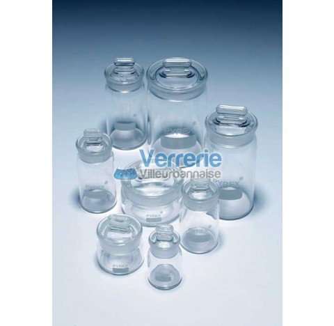 Vase de pesee env 150 ml diam 80 mm haut 80 mm verre borosilicate avec couvercle a bouton