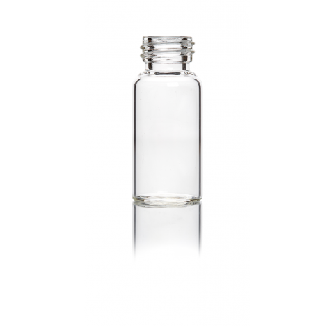 Vial de diagnostic de 20 ml en verre clair 5.1 avec un filetage 22R3 diametre 27,5 mm hautuer 63 mm, pack de 130 vials, taille de bouchon 20 mm