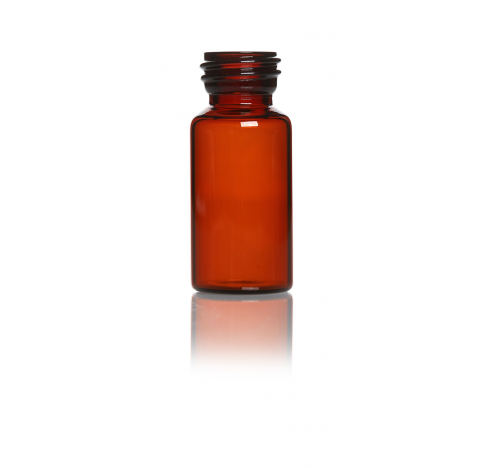Vial de diagnostic de 20 ml en verre brun 5.1 avec un filetage 22R3 diametre 27,5 mm hautuer 63 mm, pack de 130 vials, taille de bouchon 20 mm