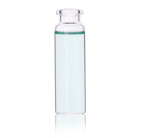 Fiole a espace de tete a fond plat, verre clair borosilicate de Type I, finition biseautee, contenan