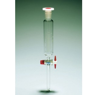 Ampoule de coulee simple 50 ml rodage 19/26 bouche robinet PTFE voie de 2,5 mm avec bouchon plastiqu