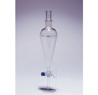 Ampoule a decanter forme conique 250 ml robinet cle verre 2,5 mm rodage 24/29 avec bouchon verre