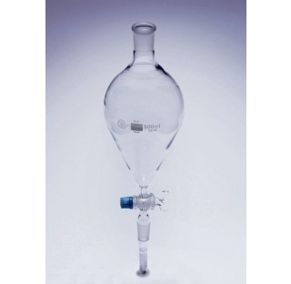 Ampoule a decanter forme poire 50 ml robinet cle verre 1,5 mm rodages 19/26 avec tube d'ecoulement