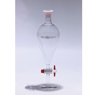 Ampoule a decanter forme poire (conique) 250ml rodage 24/29 robinet PTFE 2,5 mm avec bouchon plastiq