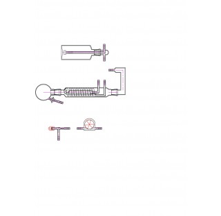 Appareil de dosage des alginates selon USP, ballon 250 ml , condenseur, flacon laveur 500 ml fritte 