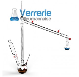 Ensemble de distillation a fraction sous vide avec reservoir comprenant: Ballon tricol 250ml 2x 19/2