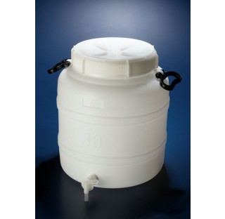 Bonbonne 30 litres en HDPE a robinet diametre interne de col 240 mm hauteur 415 mm, diametre 380 mm 