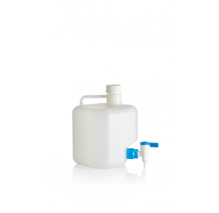 Bonbonne 10l PEHD avec robinet filetage col GL83, 280x280mm hauteur 360 mm