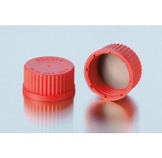 Capuchon a vis en PBT, rouge, complet avec joint revetu de PTFE, GL 18