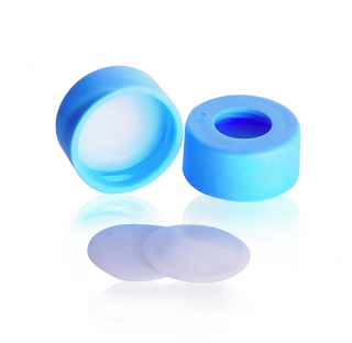 Bouchon a pression 11 mm avec septa a disque PTFE, bleu clair, EVA (Boite de 100)