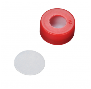 Bouchon a pression 11 mm avec septa a disque PTFE, rouge, EVA (Boite de 100)