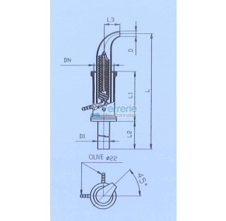 Calorifer (radiateur) en verre pour evaporateur DN 100 PZ Diam D 30 mm D1 60mm longueur totale L: 80