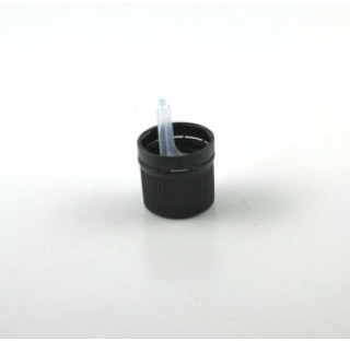 Capsule DIN 18 compte goutte inviolable en polyethylene noir , insert 22302, pour huiles tres visque