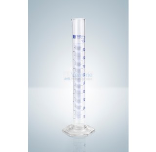 Eprouvette graduee 1 litre classe B en verre graduation bleue DIN EN ISO 4795 subdivision : 10 ml to